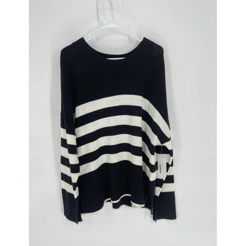 NWT Sonoma Sweater Women's 2XL Black & White Striped Crew Neck Casual Preppy